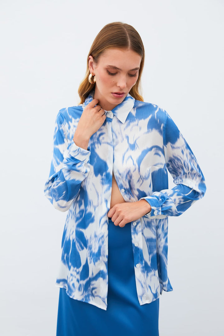 Sateen Chemise à motifs - Bleu