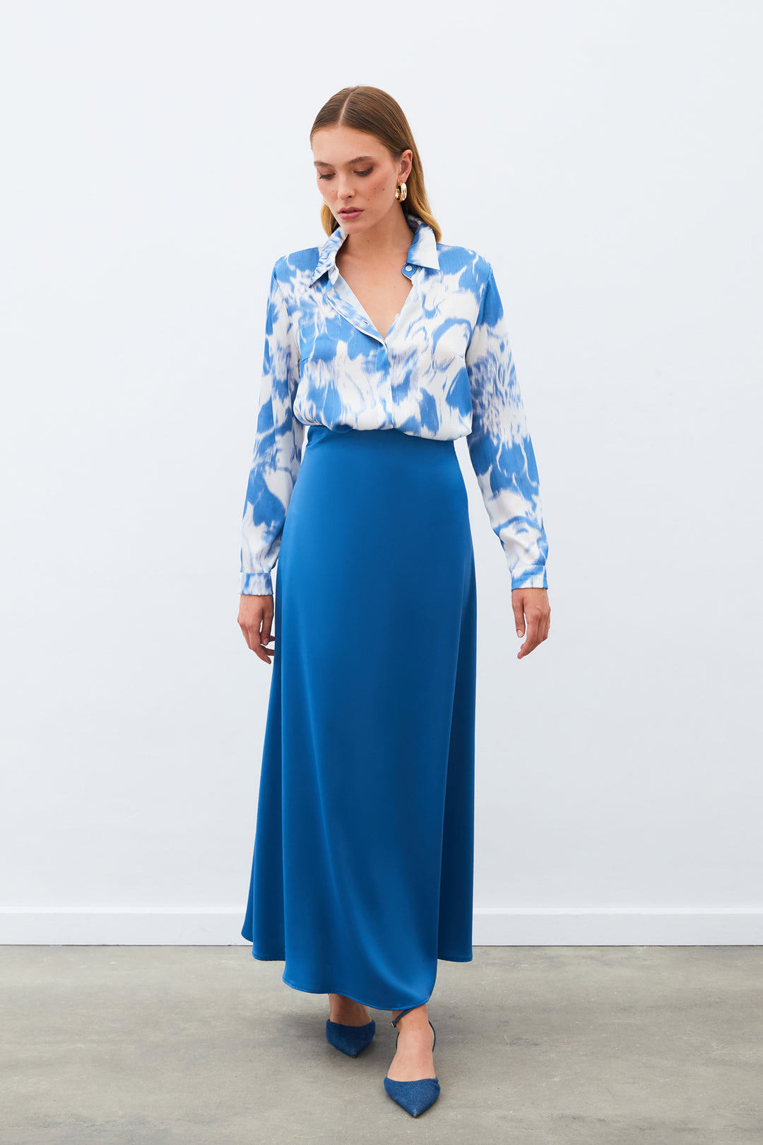 Sateen Chemise à motifs - Bleu