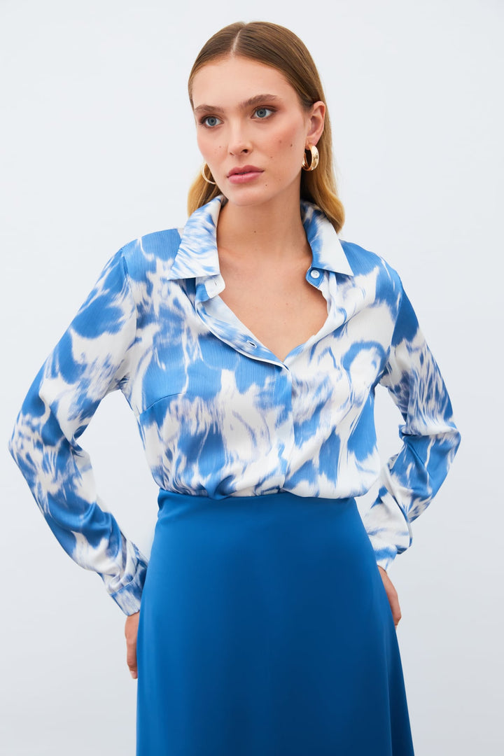 Sateen Chemise à motifs - Bleu