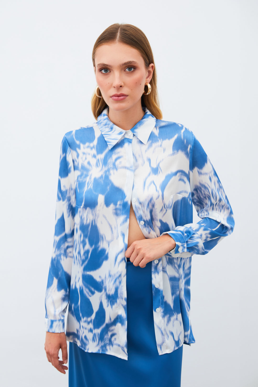 Sateen Chemise à motifs - Bleu