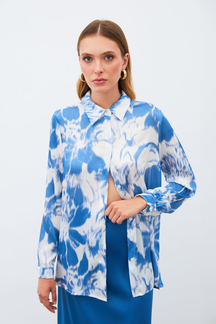 Sateen Chemise à motifs - Bleu