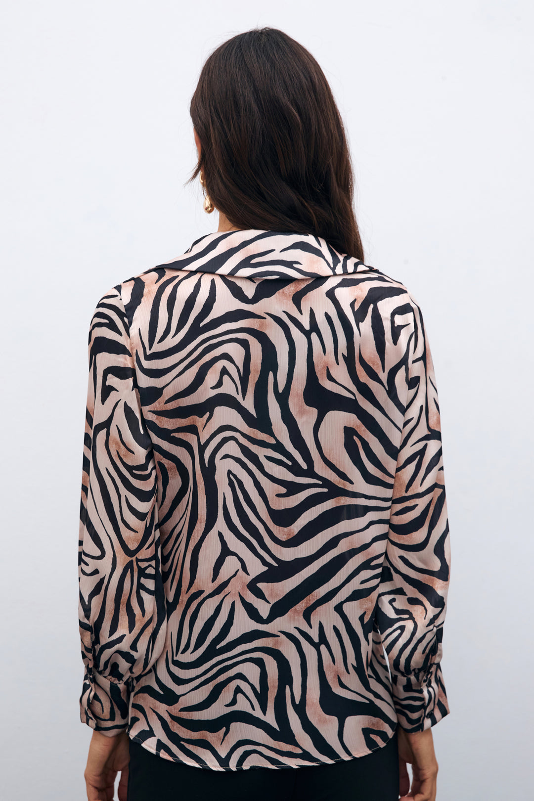 Sateen Blouse à col chemisier imprimée - Noir