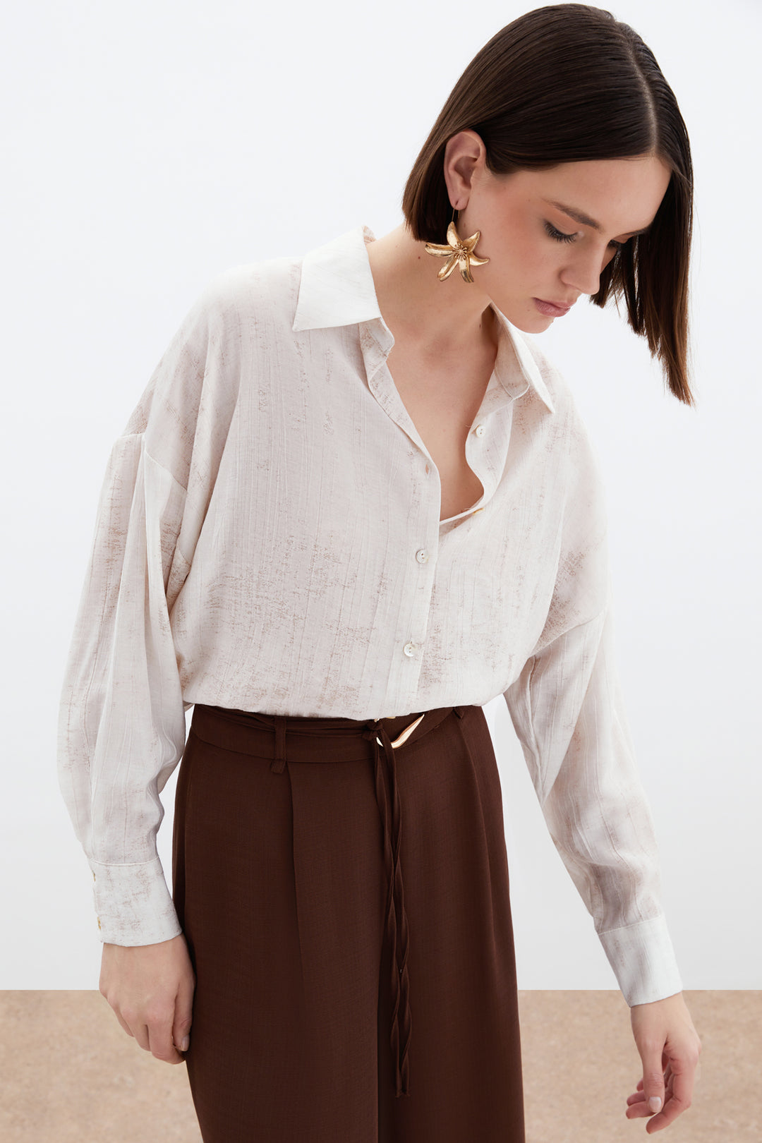 Sateen Chemise Légère Imprimée - Pierre
