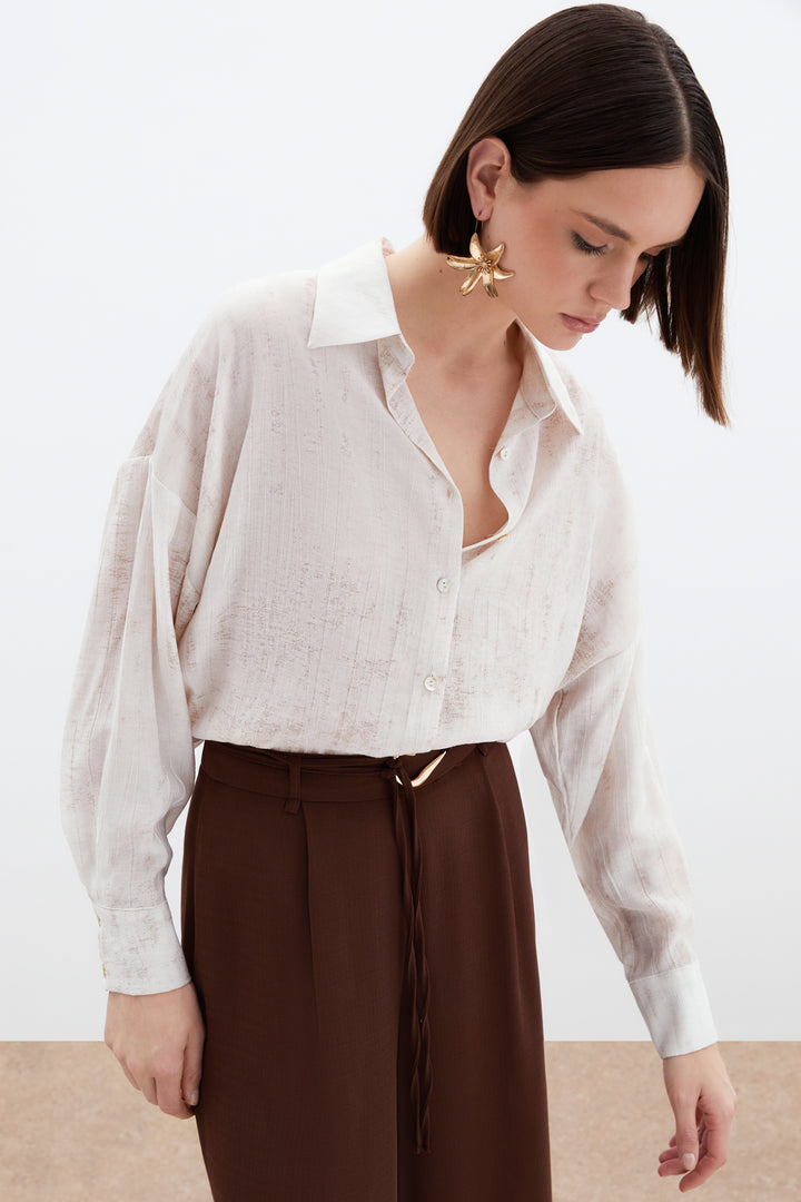 Sateen Chemise Légère Imprimée - Pierre