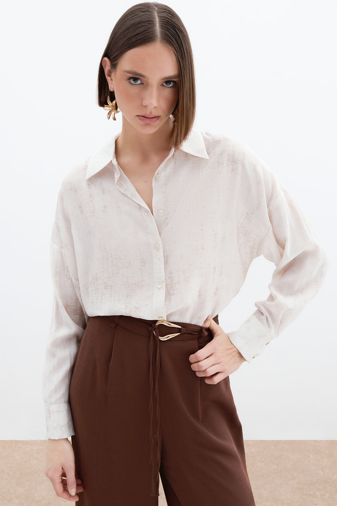Sateen Chemise Légère Imprimée - Pierre