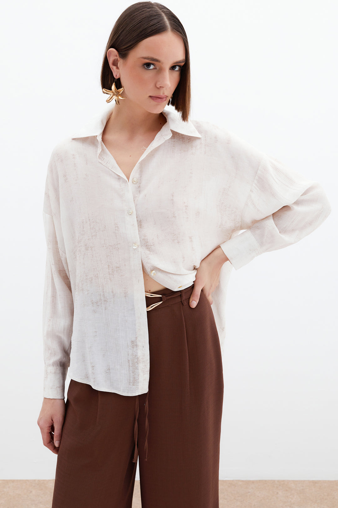 Sateen Chemise Légère Imprimée - Pierre