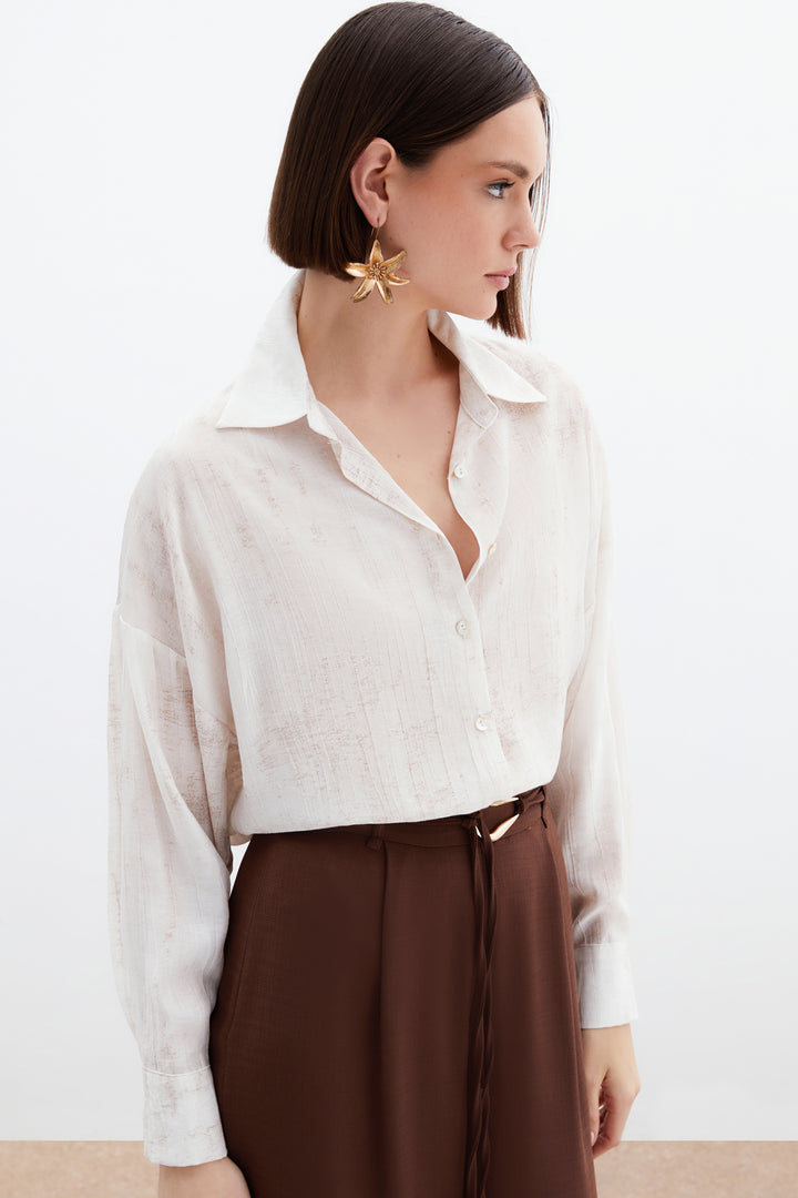 Sateen Chemise Légère Imprimée - Pierre
