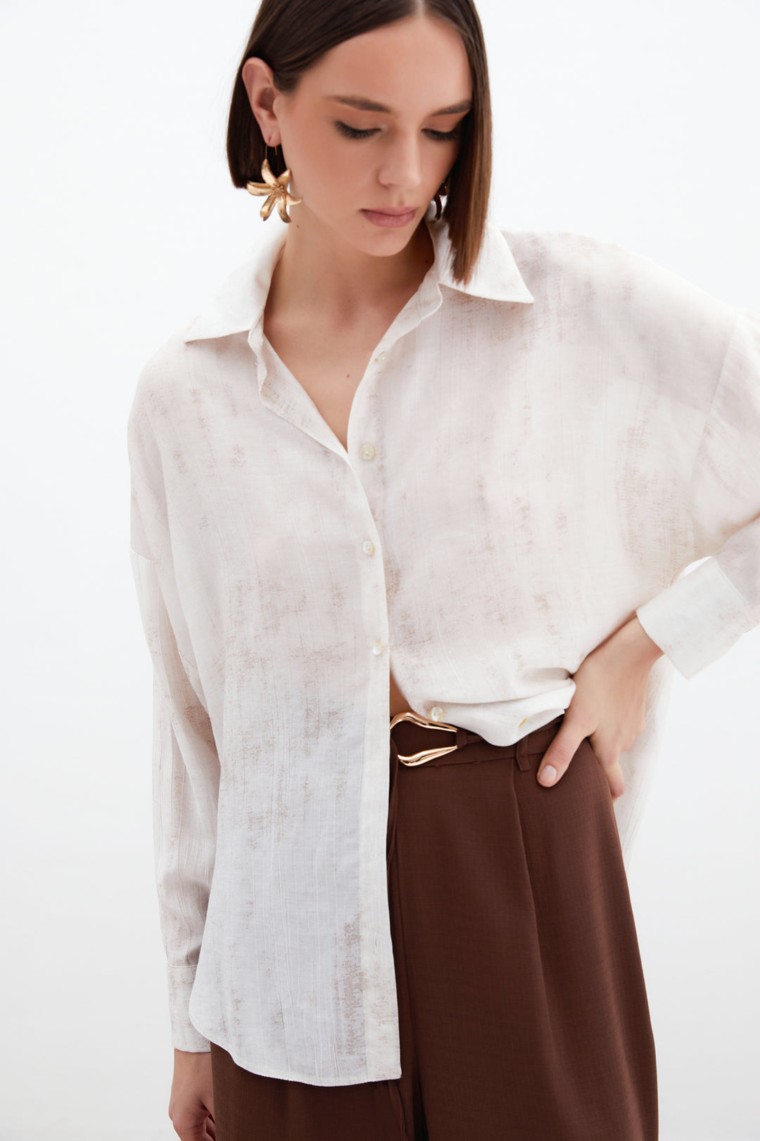 Sateen Chemise Légère Imprimée - Pierre