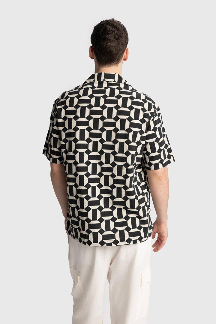 Giesto Chemise en lin à manches courtes à motifs - Noir