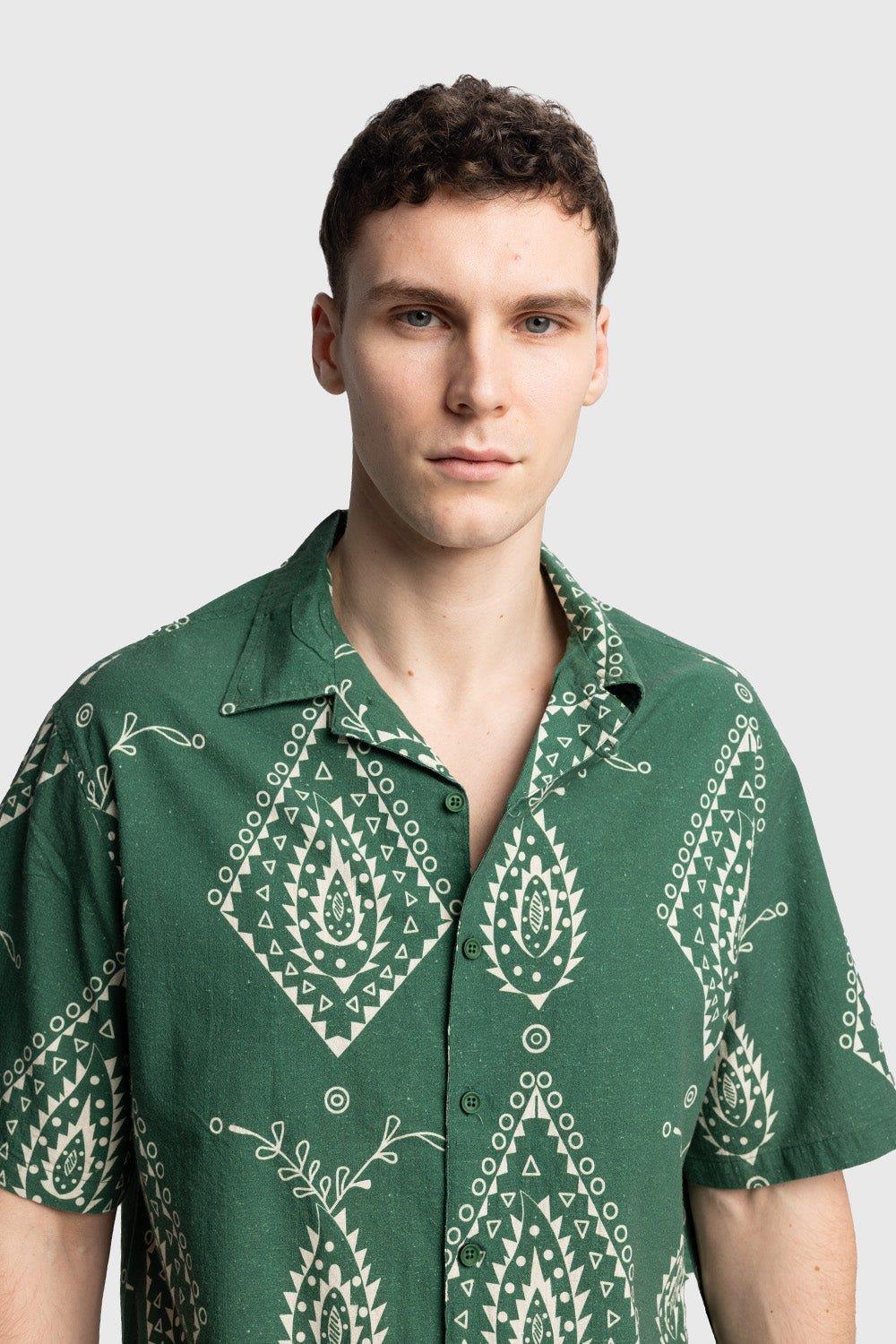 Giesto Chemise en lin à manches courtes à motifs - Vert