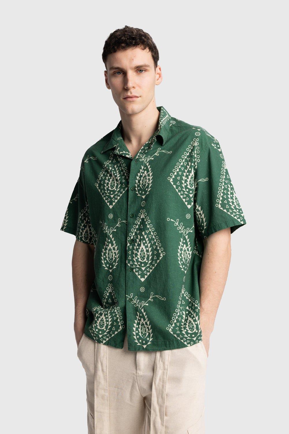 Giesto Chemise en lin à manches courtes à motifs - Vert