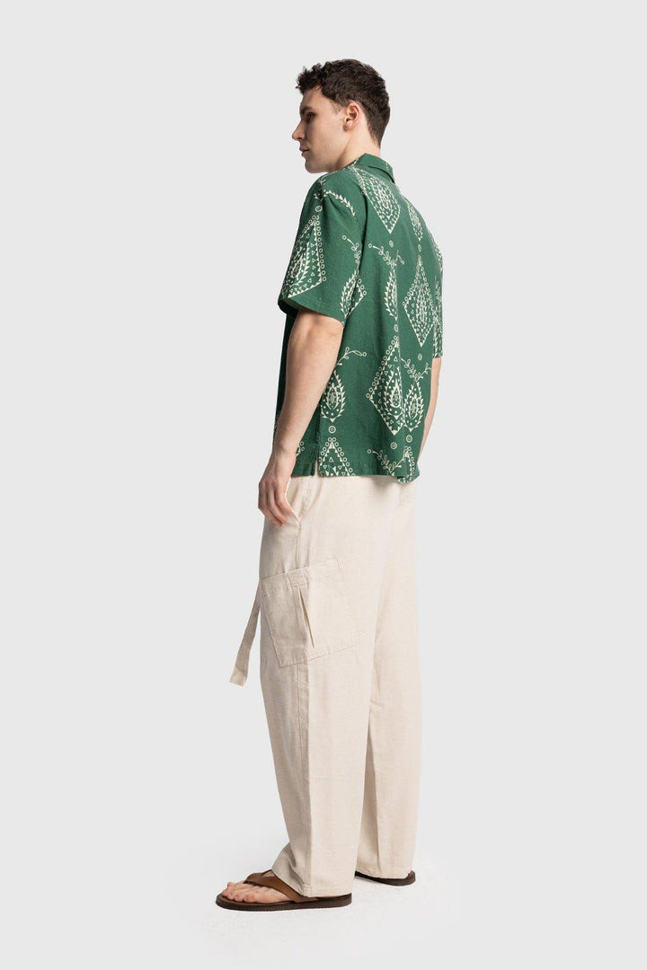 Giesto Chemise en lin à manches courtes à motifs - Vert