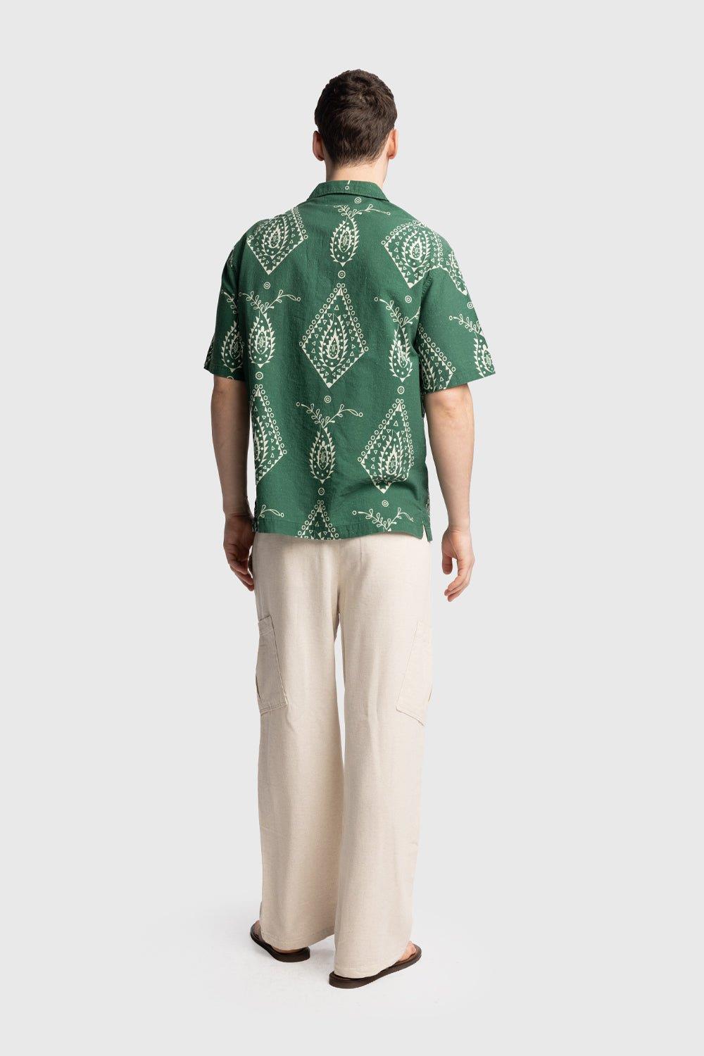 Giesto Chemise en lin à manches courtes à motifs - Vert