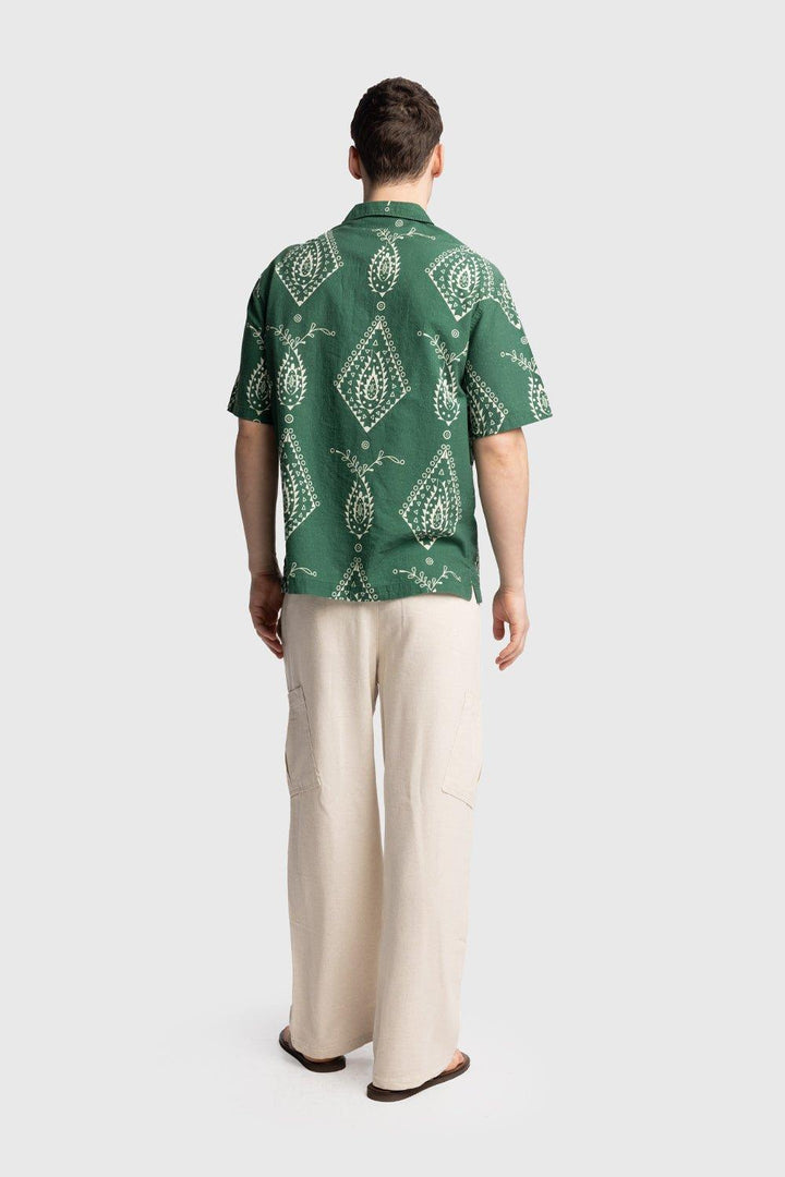 Giesto Chemise en lin à manches courtes à motifs - Vert