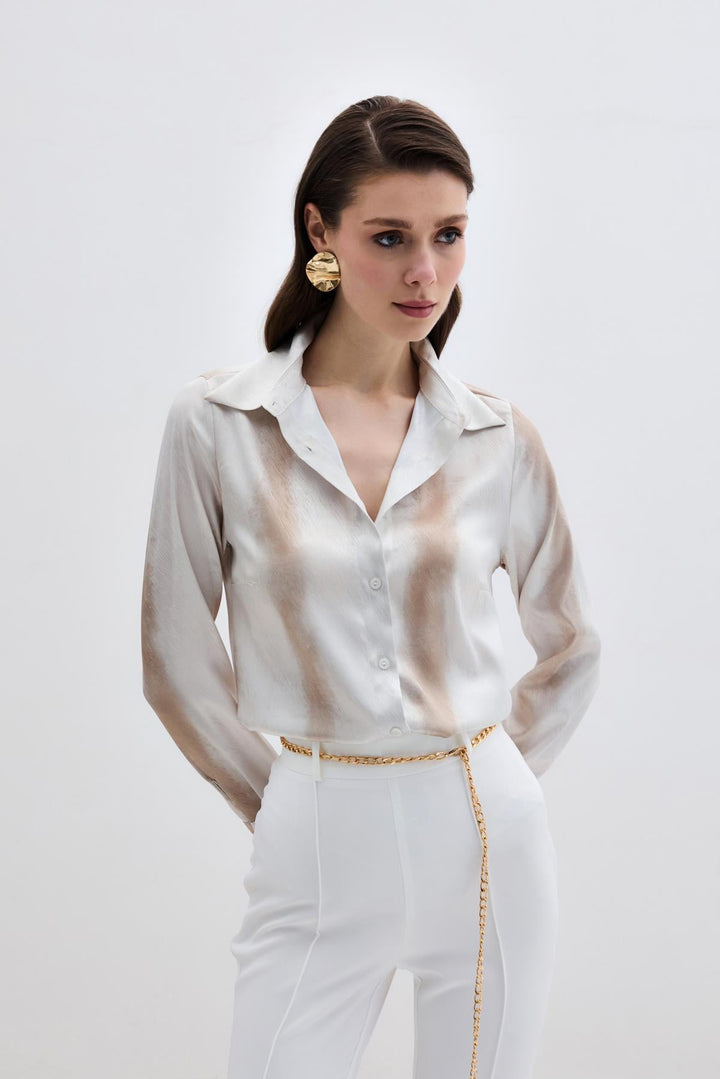 Sateen Chemise Classique Imprimée - Beige