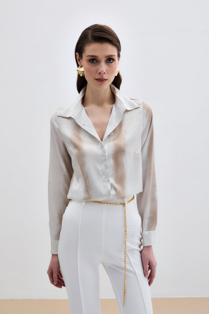 Sateen Chemise Classique Imprimée - Beige