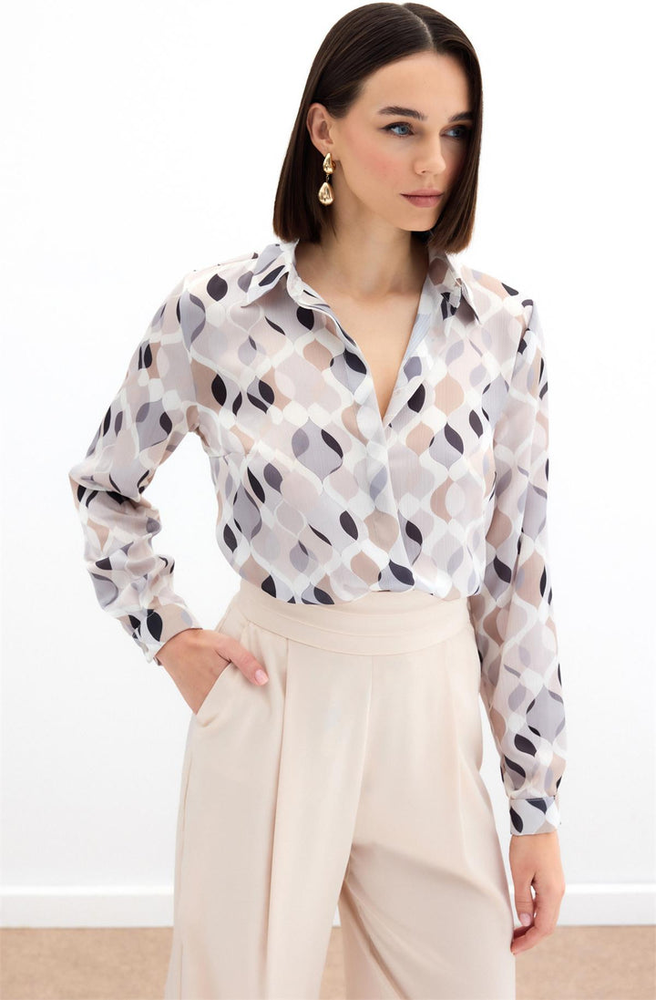 Sateen Chemise classique à motifs - Beige