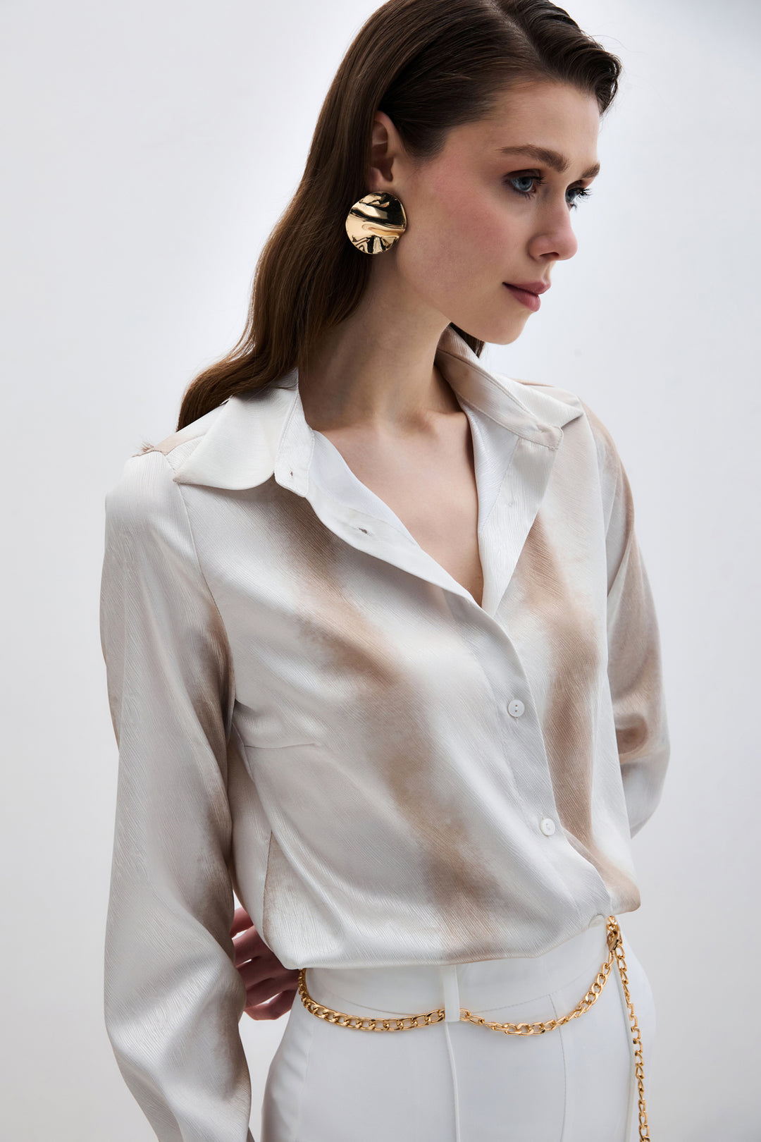 Sateen Chemise Classique Imprimée - Beige