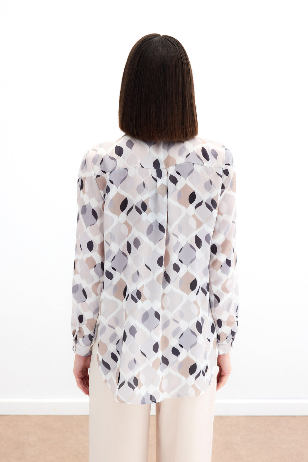 Sateen Chemise classique à motifs - Beige