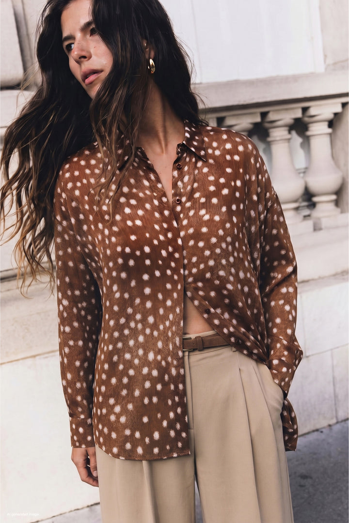 Sateen Chemise classique à motifs - Bordeaux