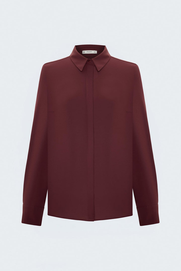 Sateen Chemise classique à motifs - Bordeaux