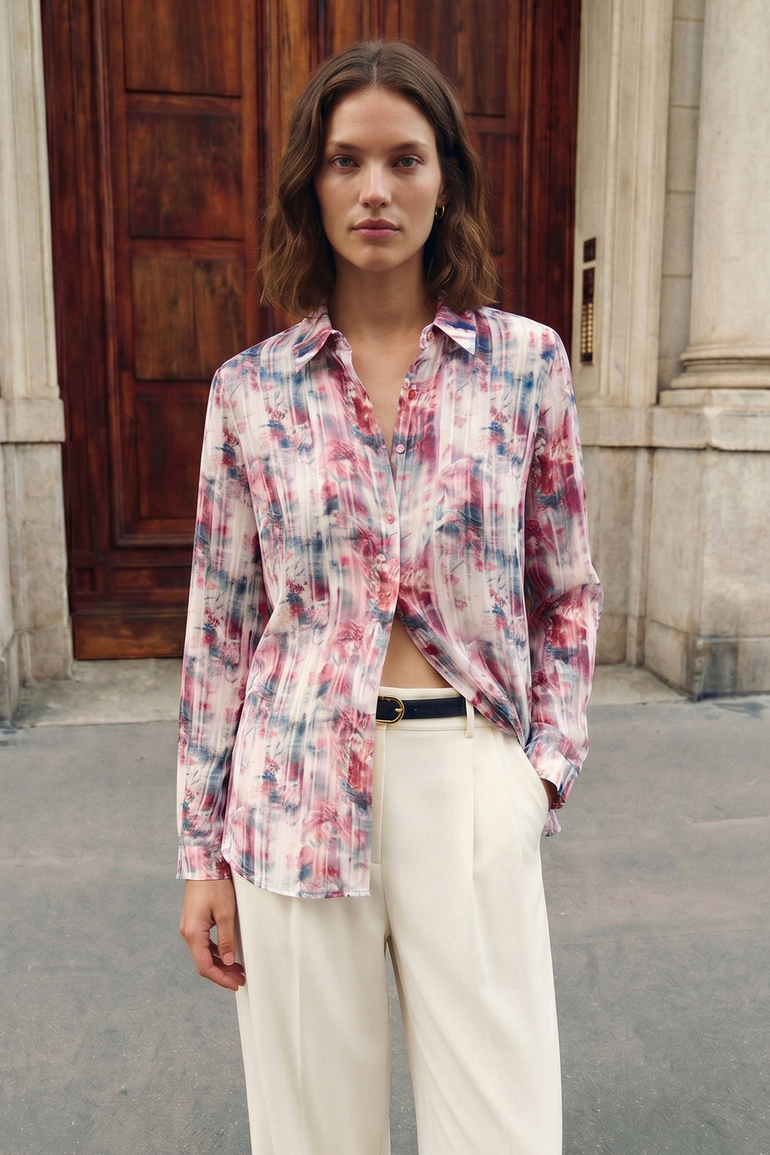 Sateen Chemise Classique Imprimée - Bordeaux
