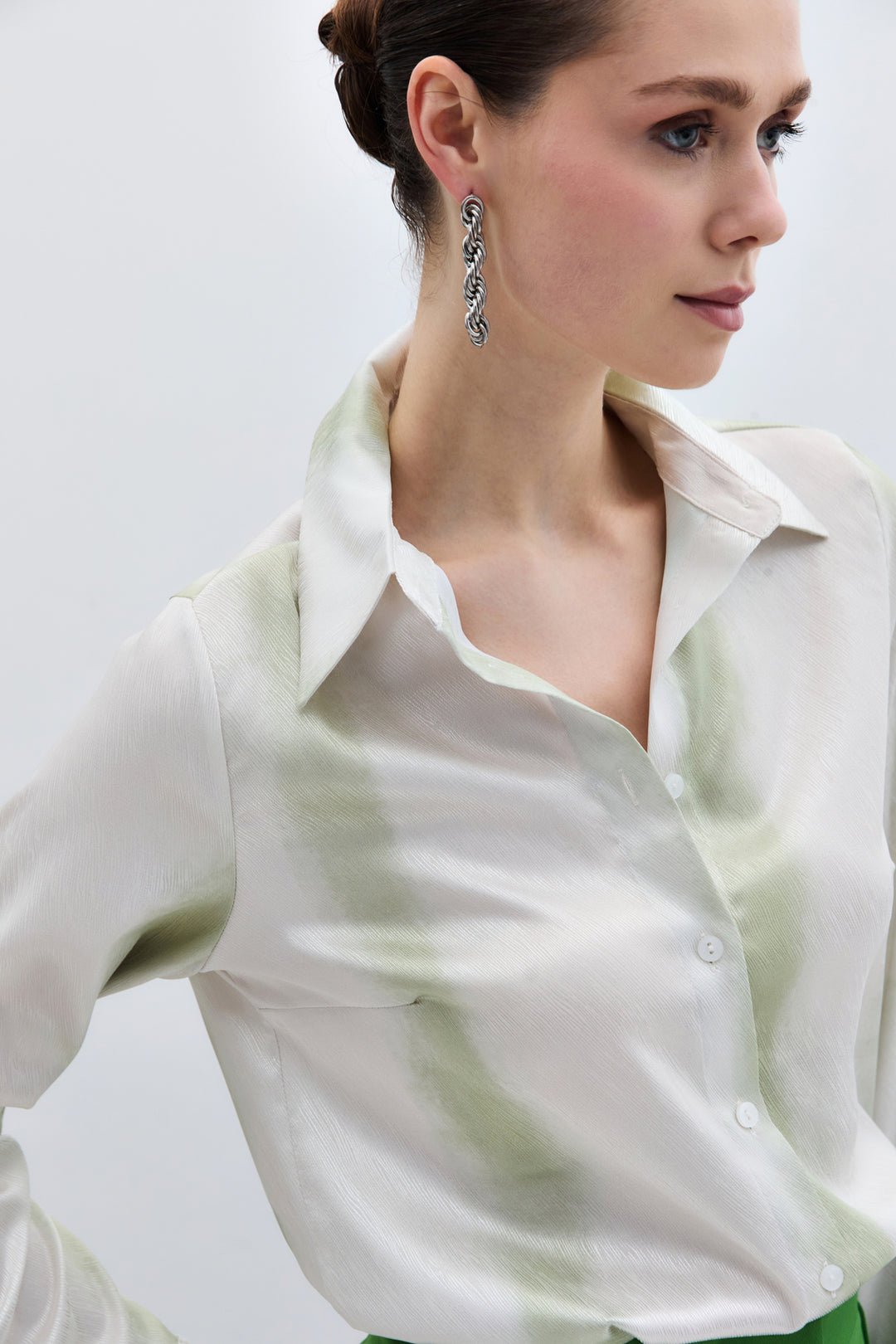 Sateen Chemise Classique Imprimée - Vert amande Vert