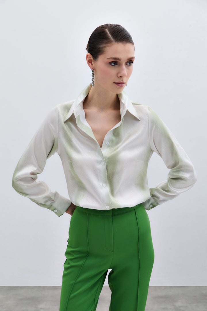 Sateen Chemise Classique Imprimée - Vert amande Vert