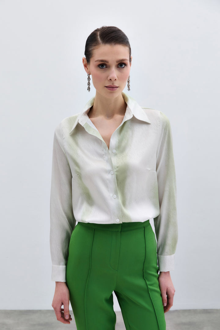 Sateen Chemise Classique Imprimée - Vert amande Vert