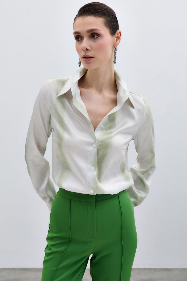 Sateen Chemise Classique Imprimée - Vert amande Vert