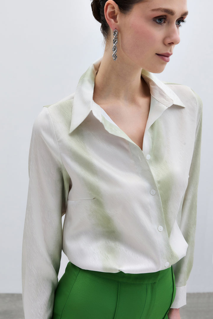 Sateen Chemise Classique Imprimée - Vert amande Vert
