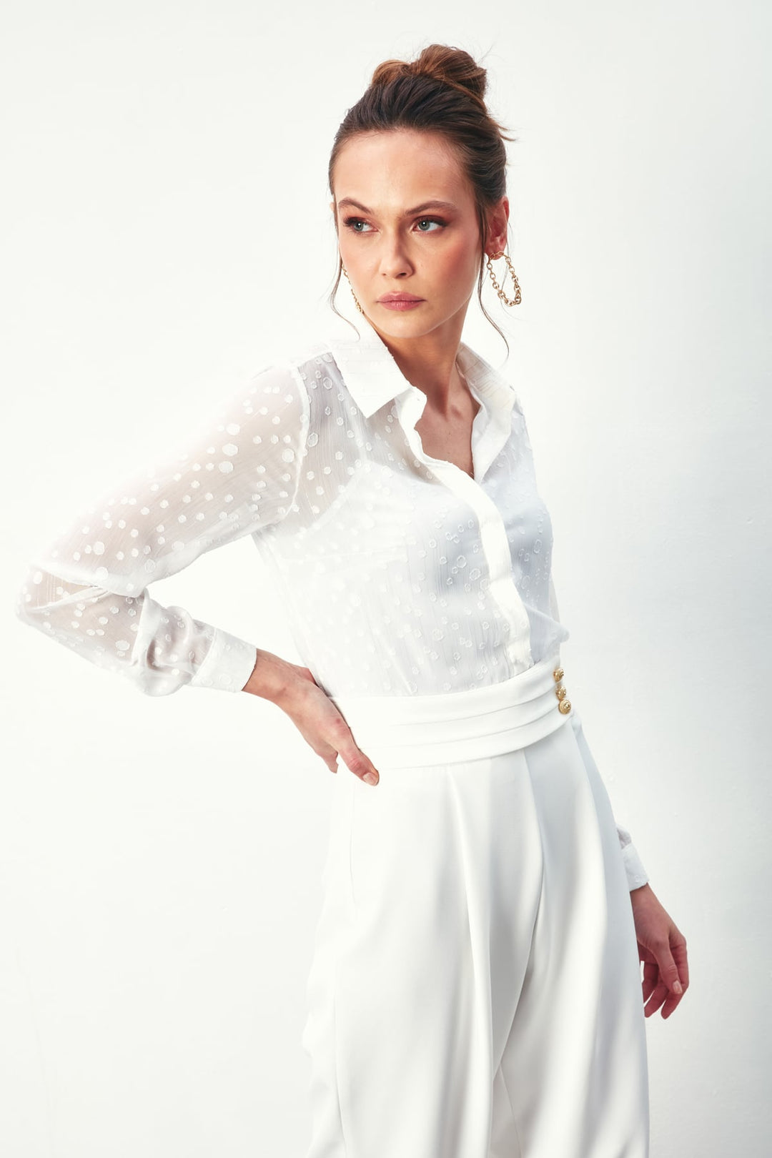 Sateen Chemise classique à motifs - Écru