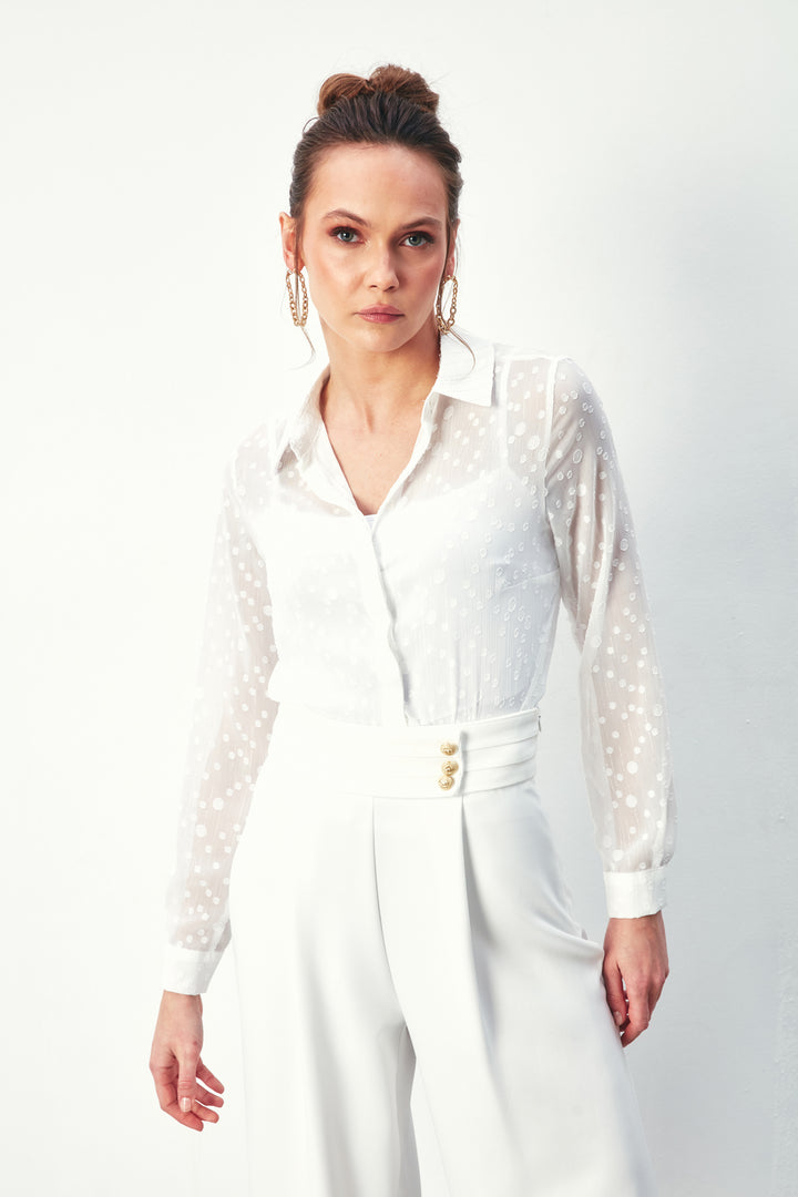 Sateen Chemise classique à motifs - Écru