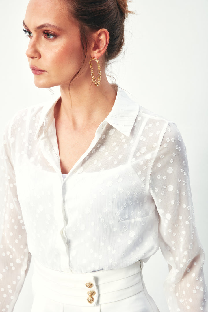 Sateen Chemise classique à motifs - Écru