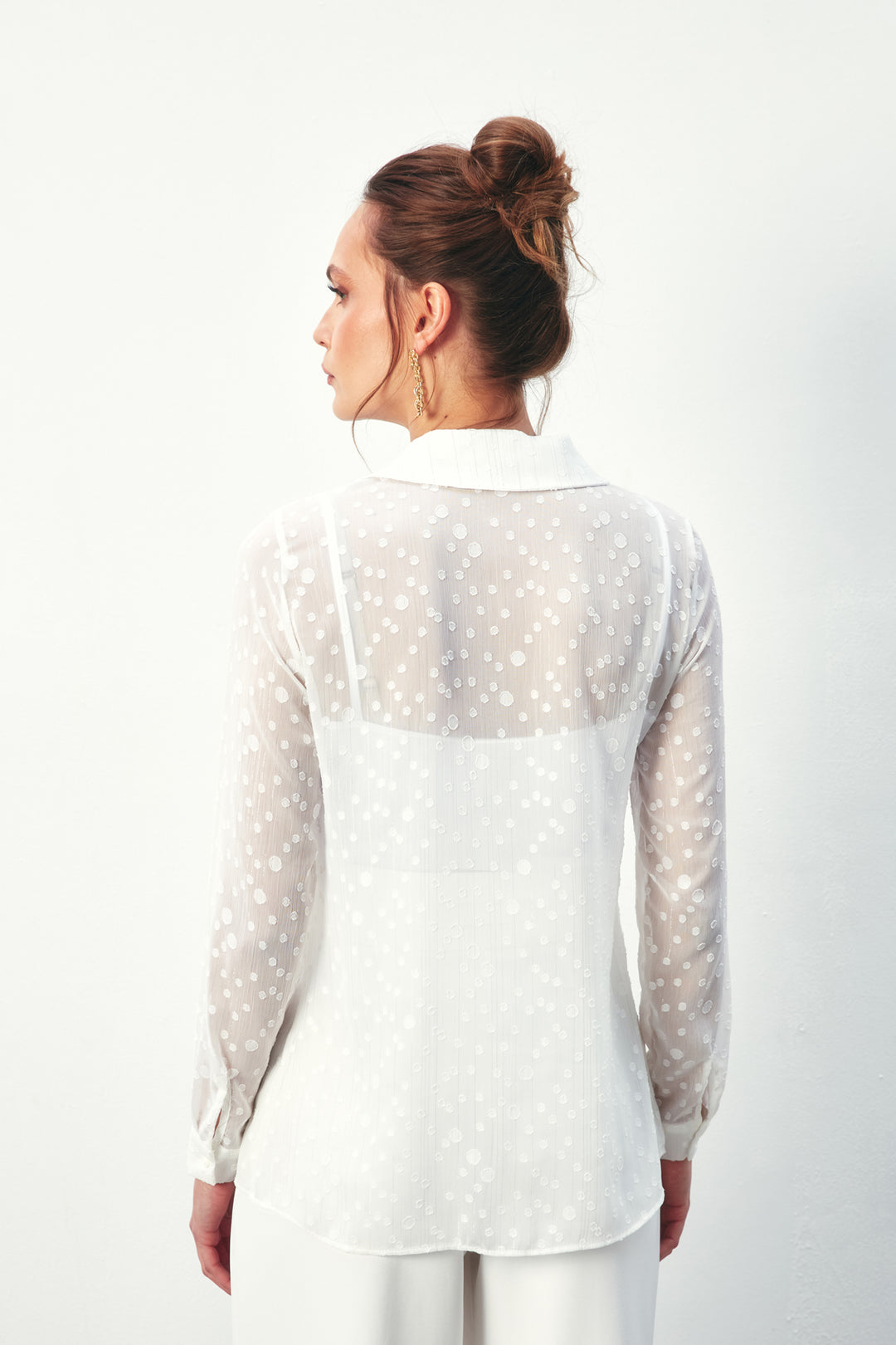 Sateen Chemise classique à motifs - Écru