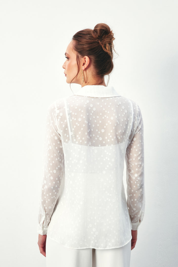 Sateen Chemise classique à motifs - Écru