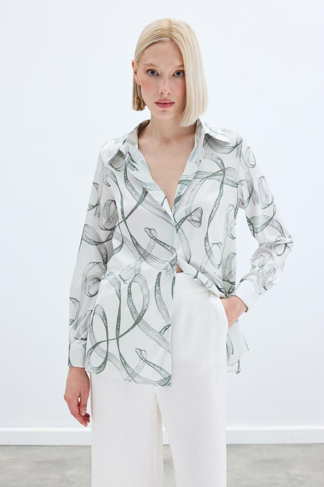 Sateen Chemise classique à motifs - Kaki