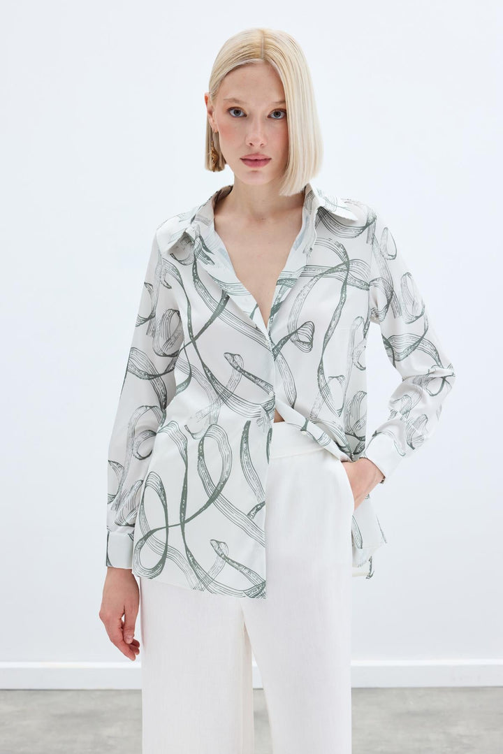 Sateen Chemise classique à motifs - Kaki