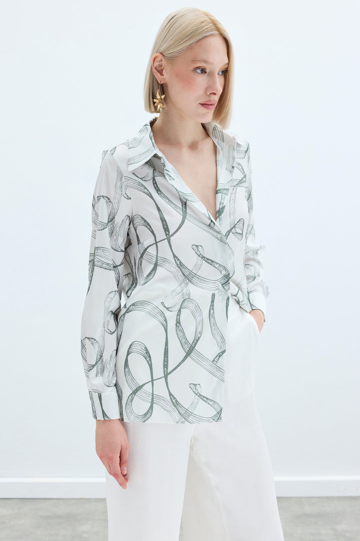 Sateen Chemise classique à motifs - Kaki