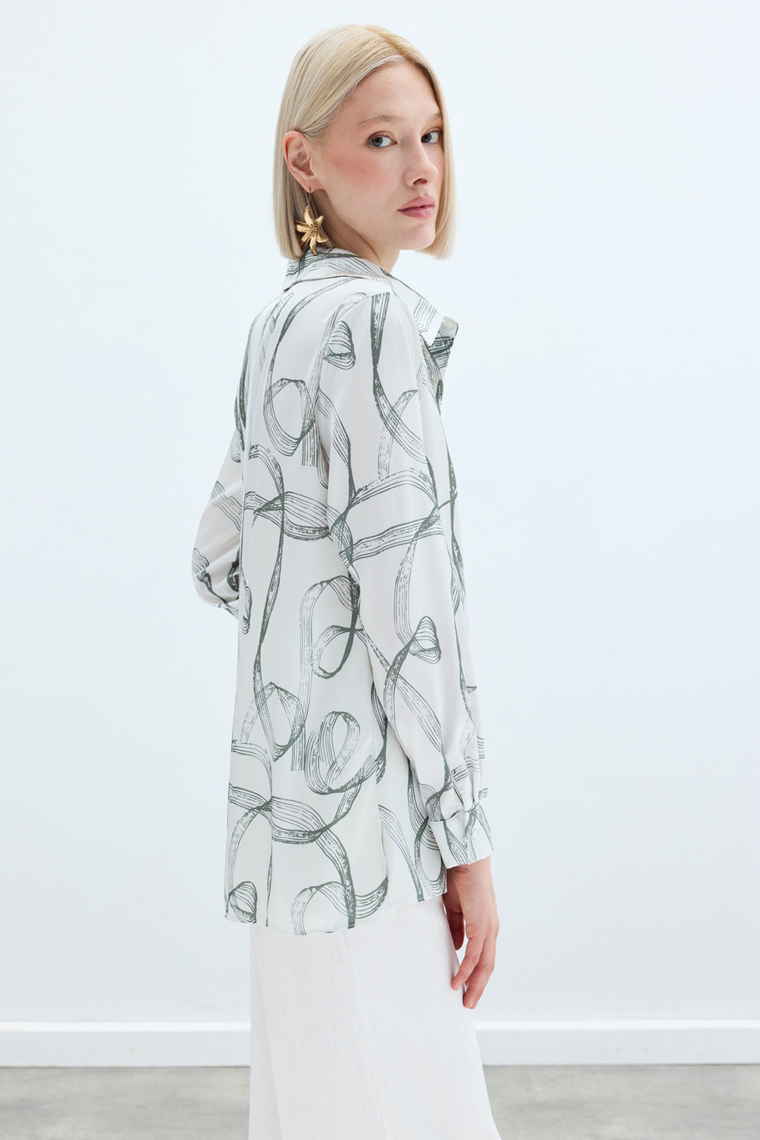 Sateen Chemise classique à motifs - Kaki