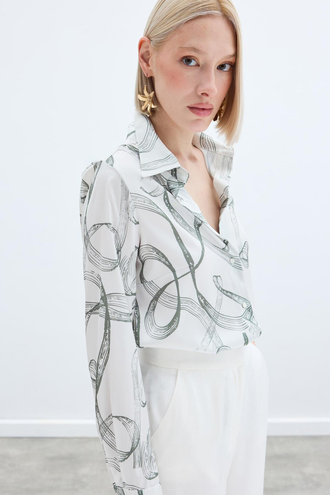 Sateen Chemise classique à motifs - Kaki