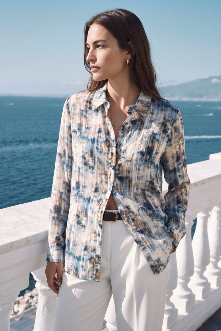 Sateen Chemise Classique Imprimée - Indigo