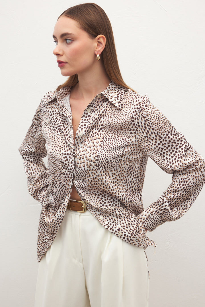 Sateen Chemise Classique Imprimée - Marron