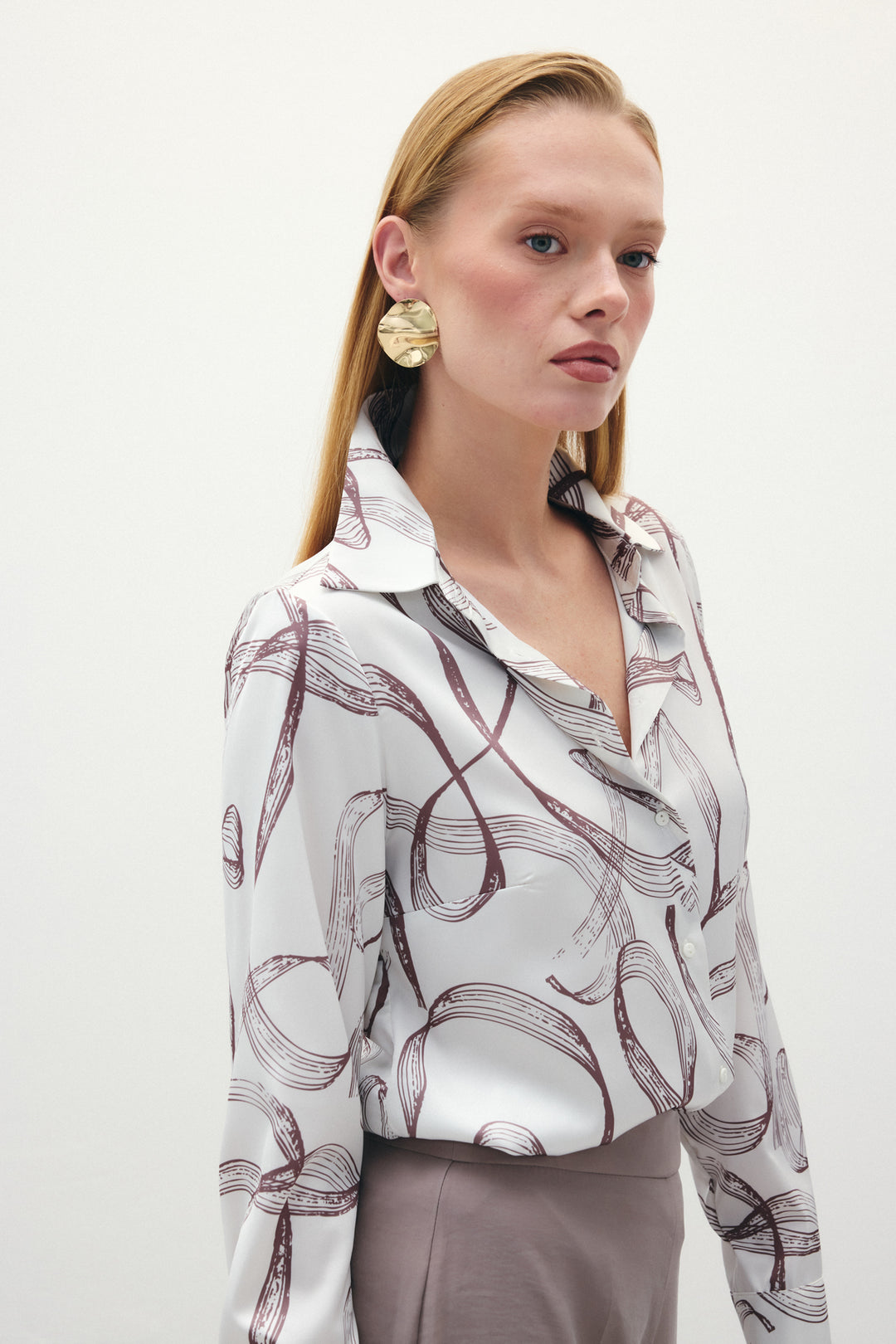 Sateen Chemise Classique Imprimée - Marron
