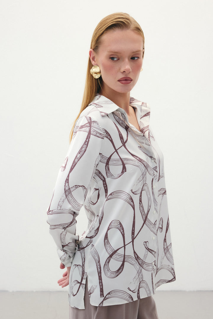 Sateen Chemise Classique Imprimée - Marron