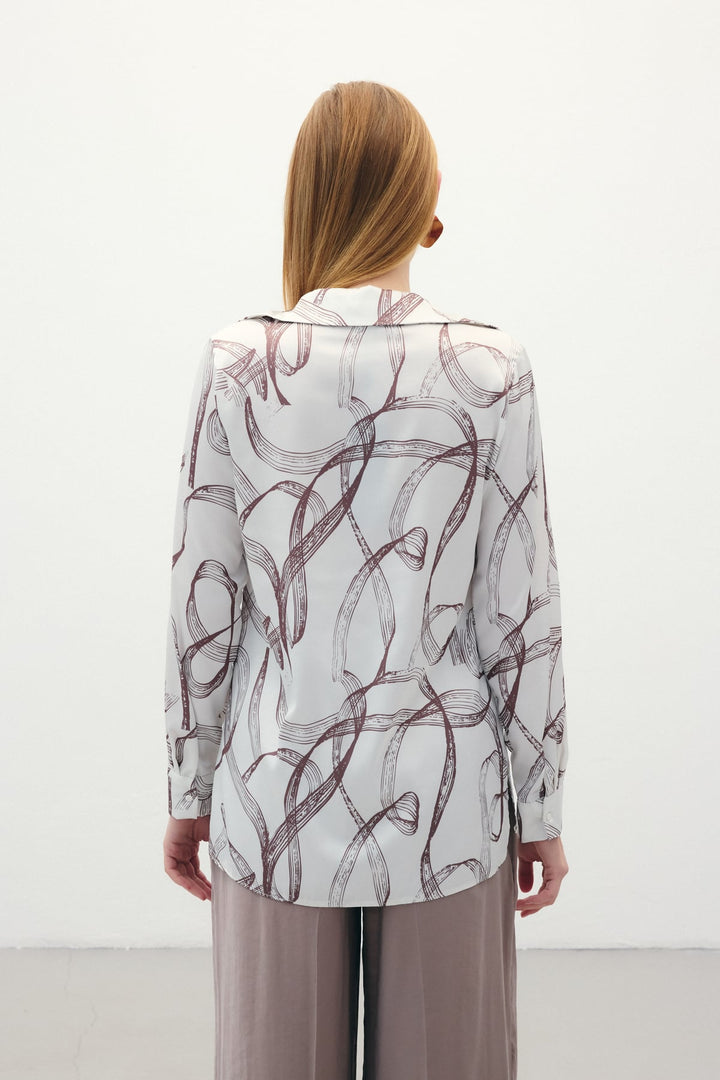 Sateen Chemise Classique Imprimée - Marron