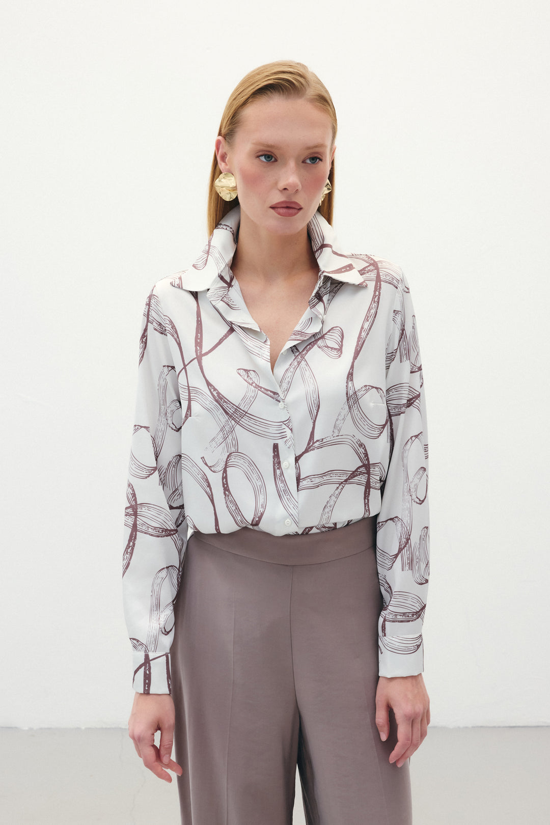 Sateen Chemise Classique Imprimée - Marron