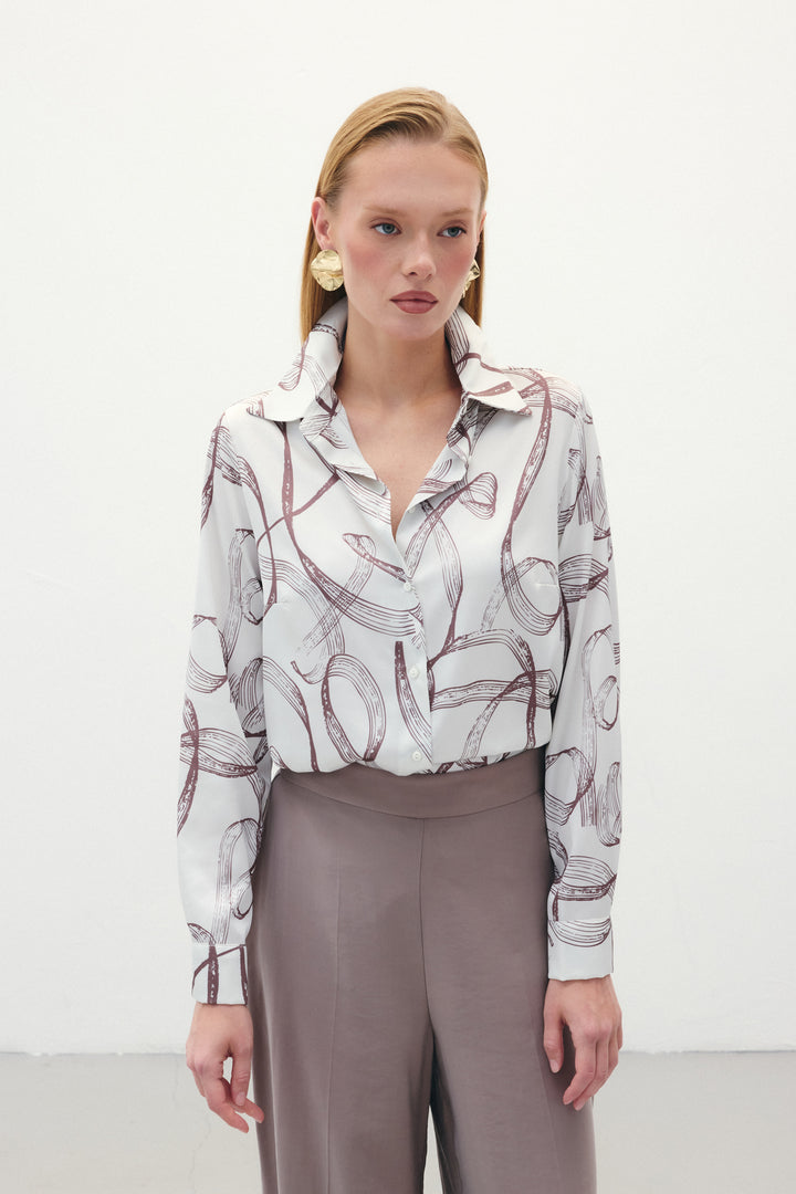 Sateen Chemise Classique Imprimée - Marron