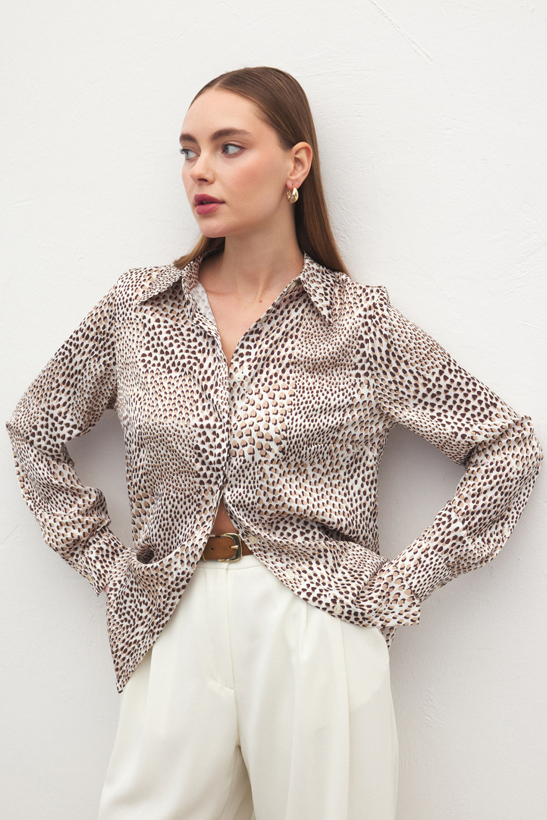 Sateen Chemise Classique Imprimée - Marron