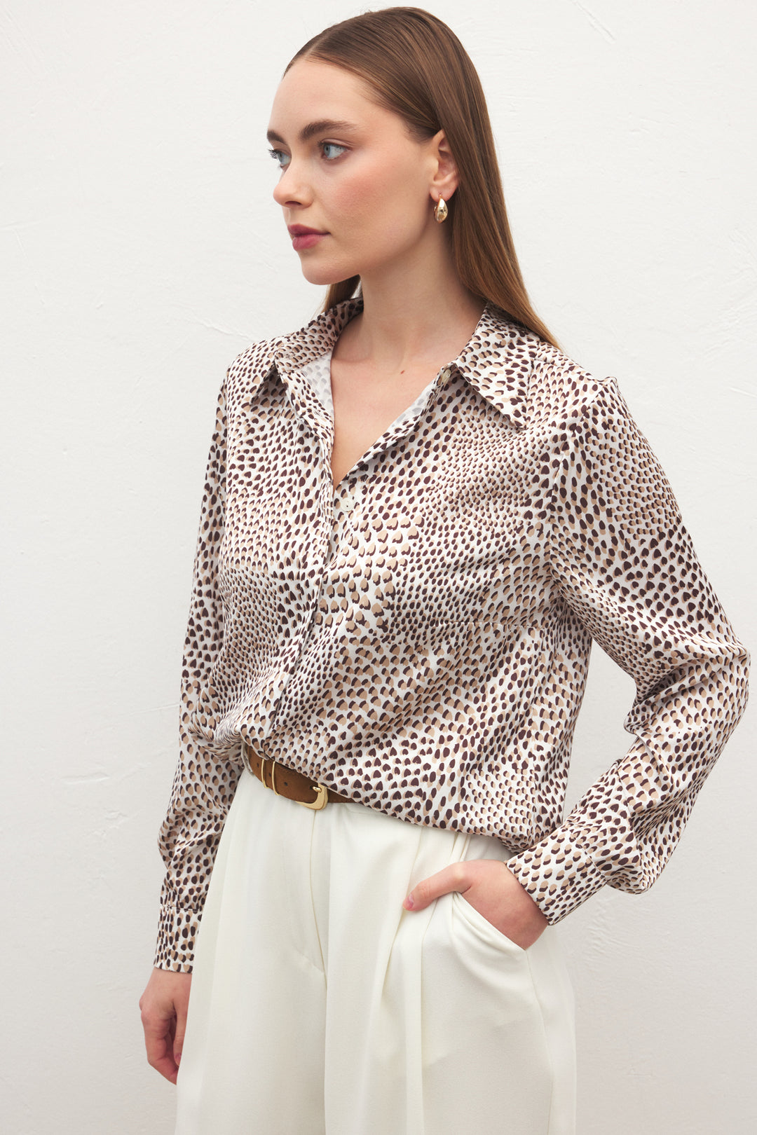 Sateen Chemise Classique Imprimée - Marron
